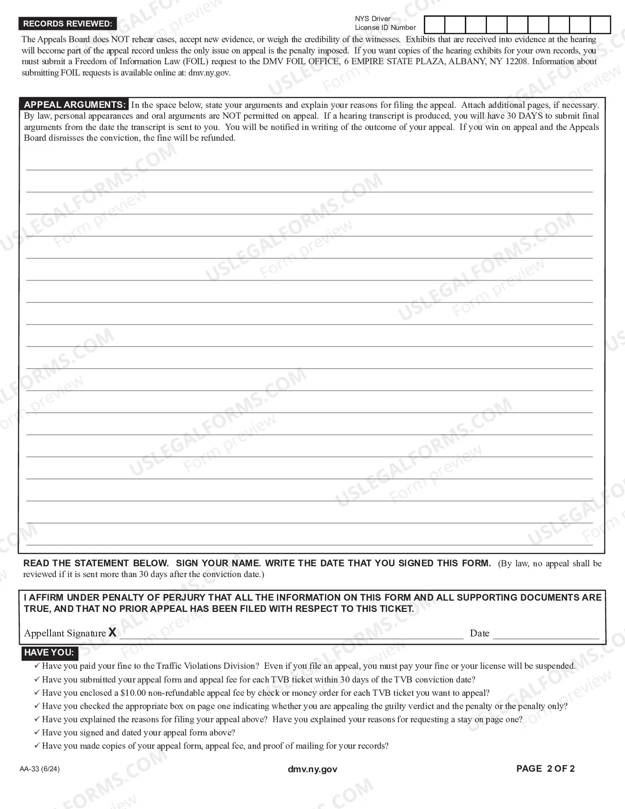 Preview Traffic Violations Bureau Appeal Form
