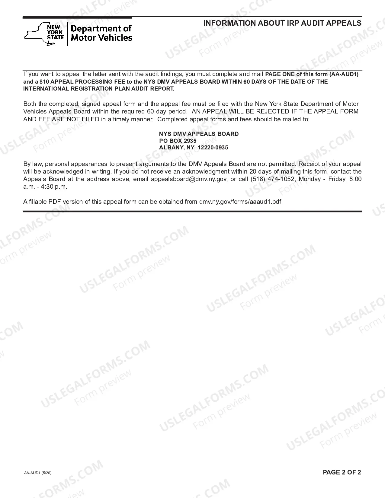 Preview Audit Appeal Form for International Registration Plan Registrants