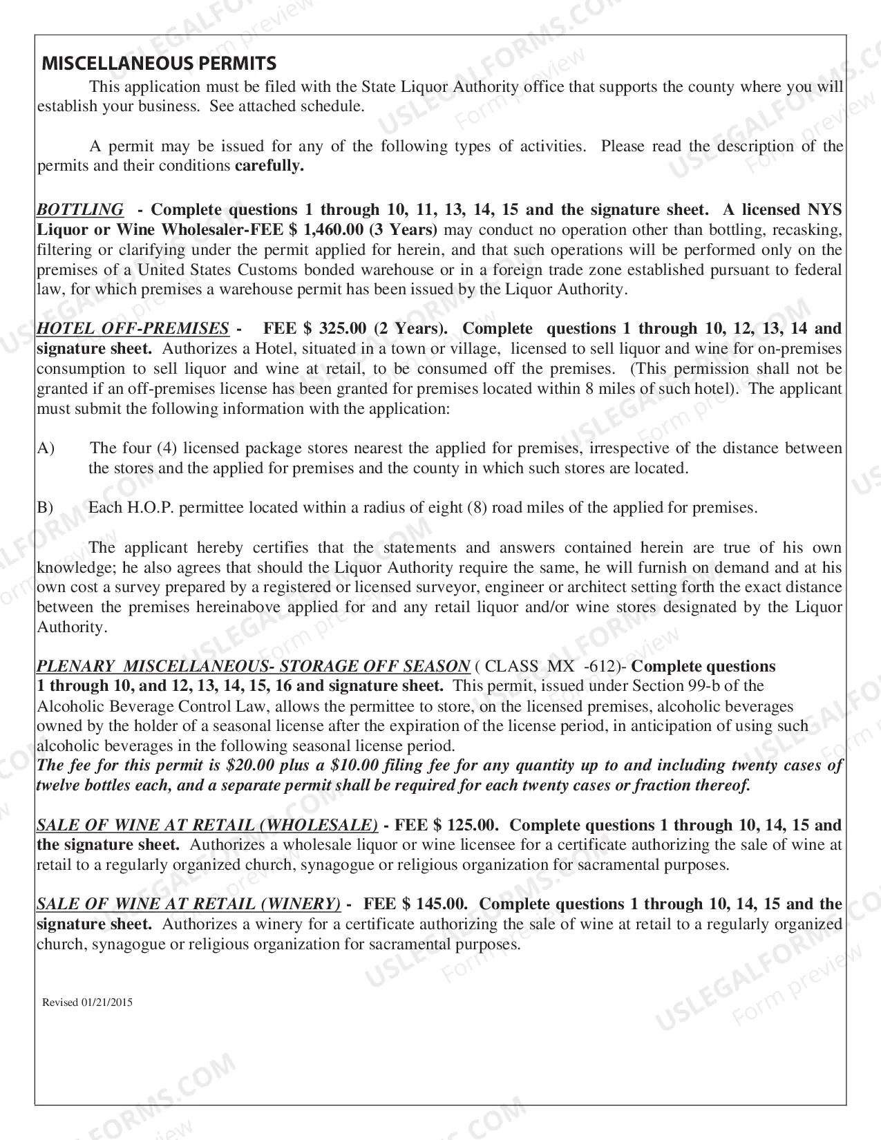 Preview Miscellaneous Permits Application and Instructions