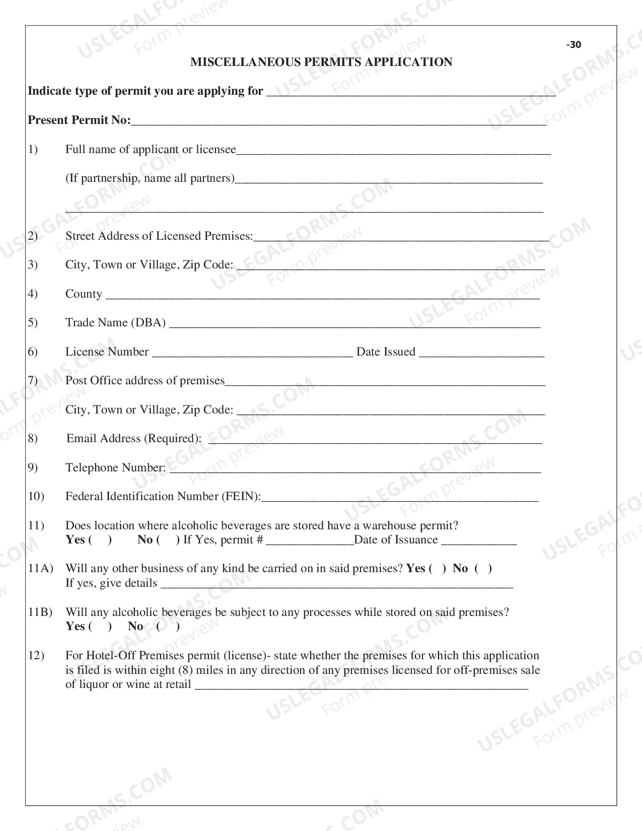Preview Miscellaneous Permits Application and Instructions