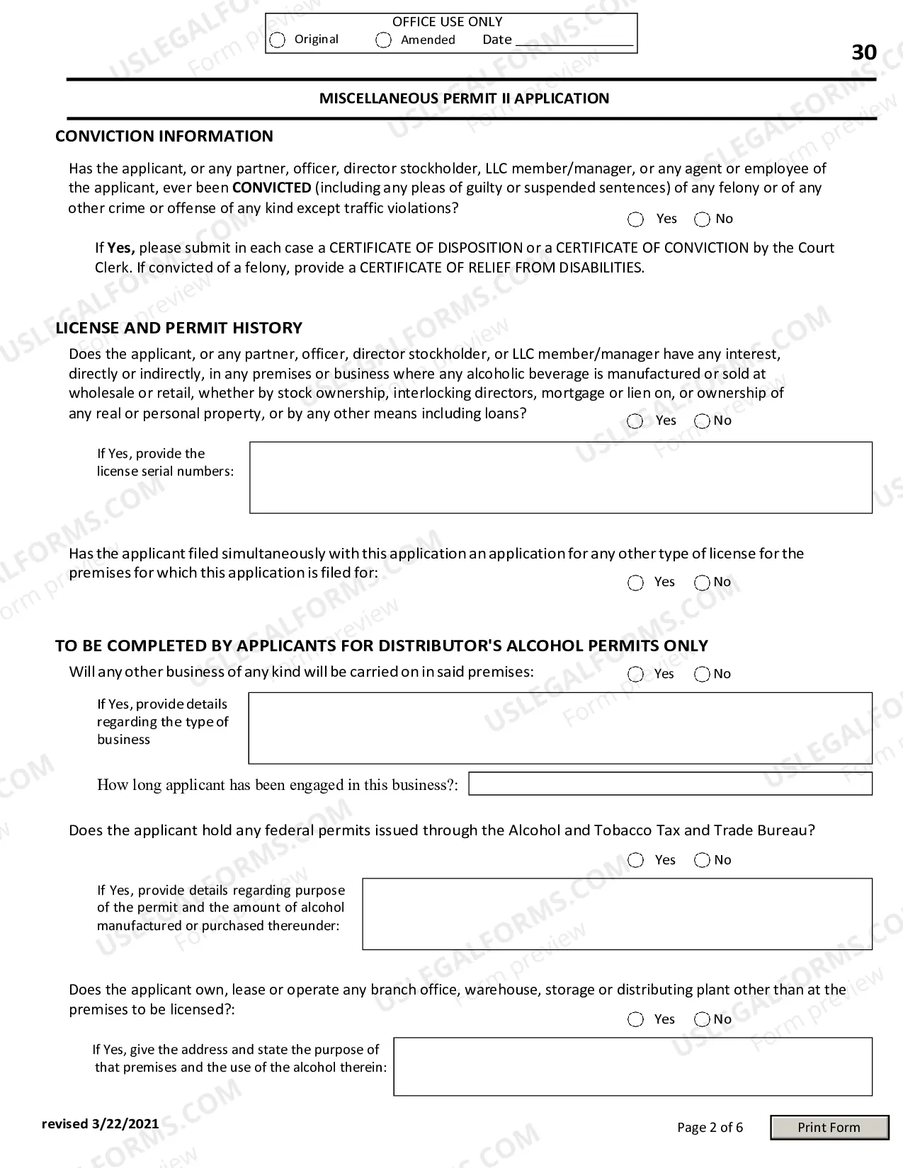 Preview Miscellaneous Permits II Application and Instructions