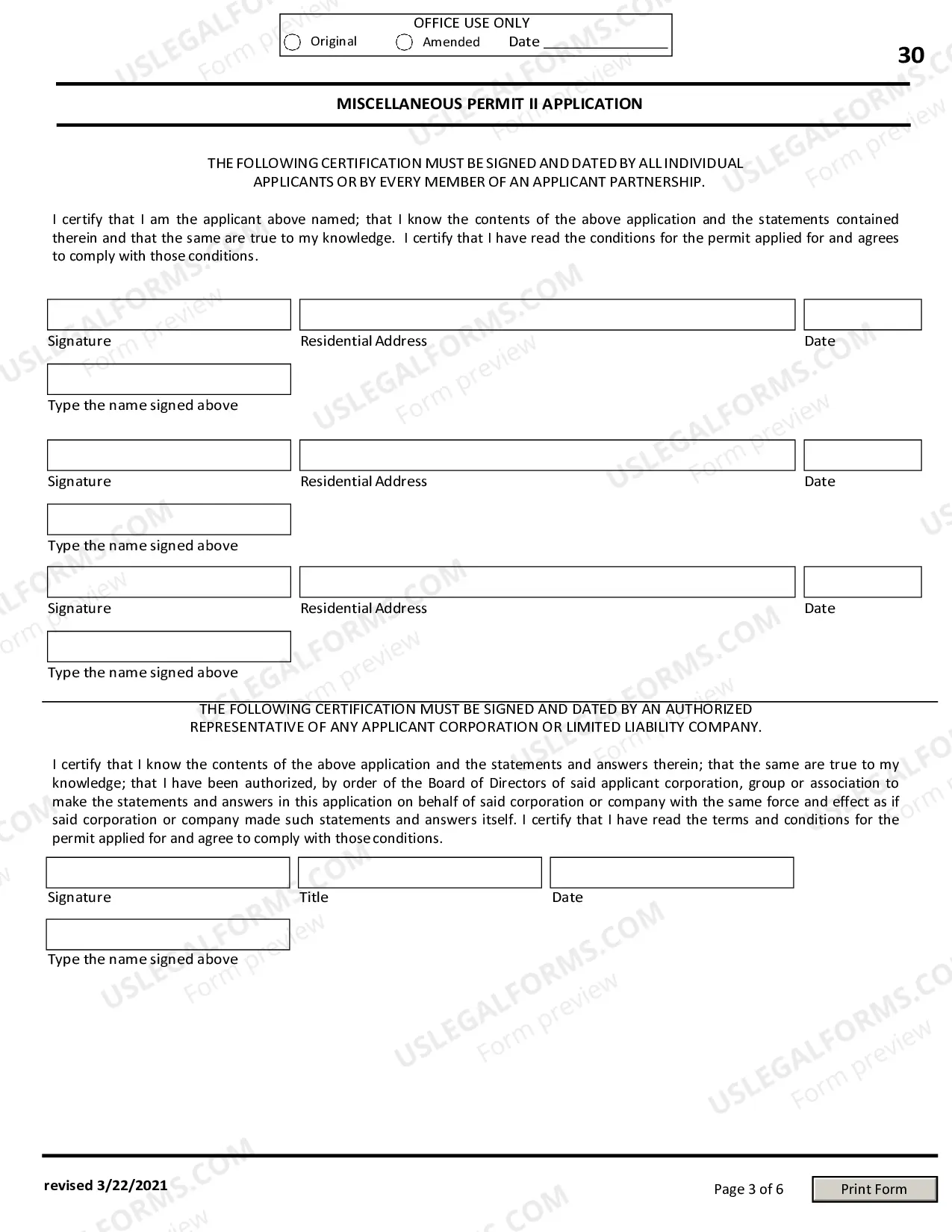 Preview Miscellaneous Permits II Application and Instructions