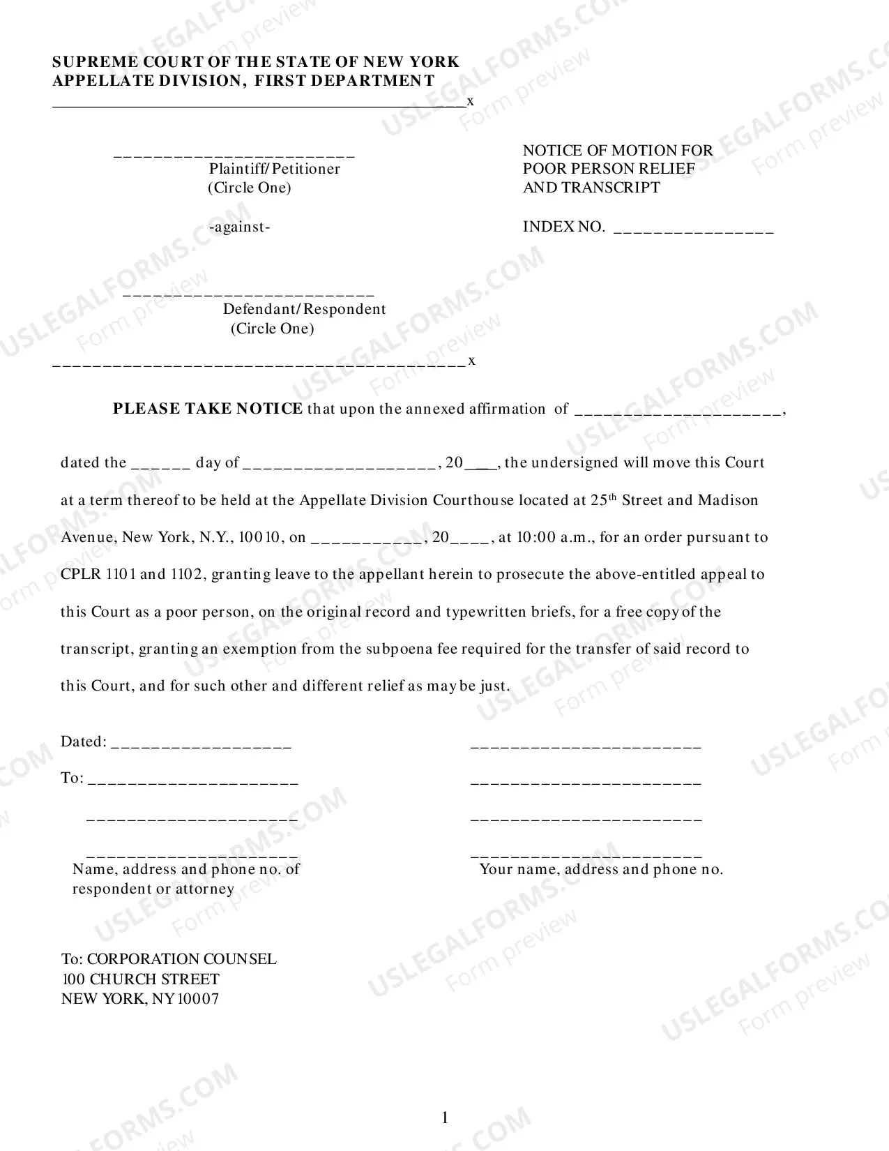 Preview Civil Supreme Court Poor Person Application