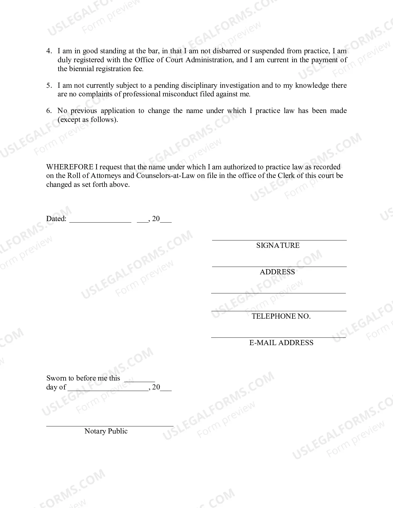 Preview Affidavit Change of Attorney Name