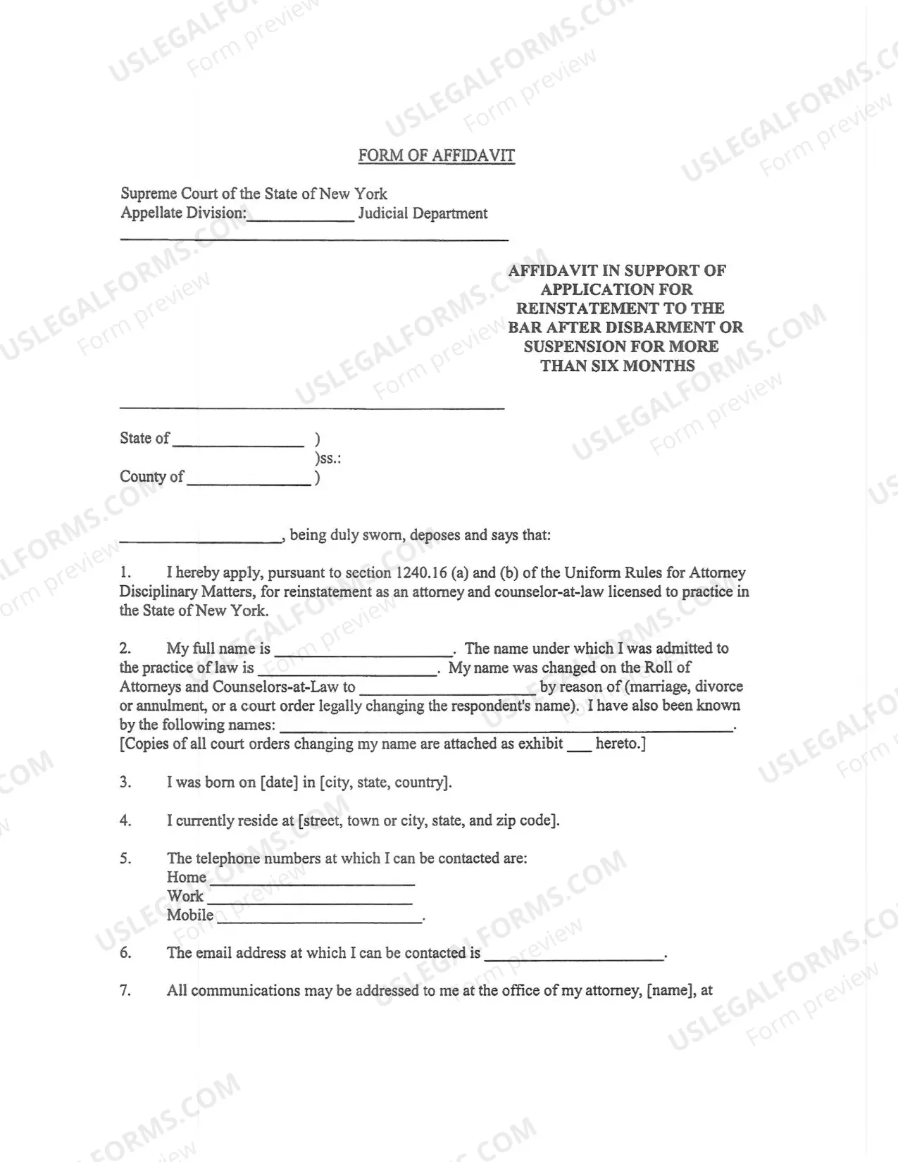 Preview Instructions: Application for Reinstatement to the Bar After Disbarment or Suspension of More than Six Months