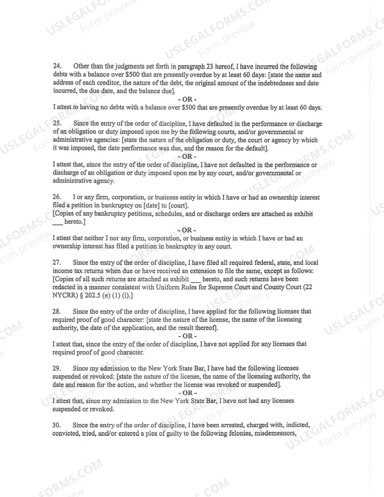 Preview Instructions: Application for Reinstatement to the Bar After Disbarment or Suspension of More than Six Months