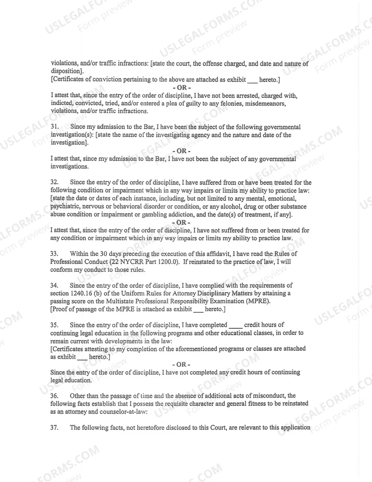Preview Instructions: Application for Reinstatement to the Bar After Disbarment or Suspension of More than Six Months