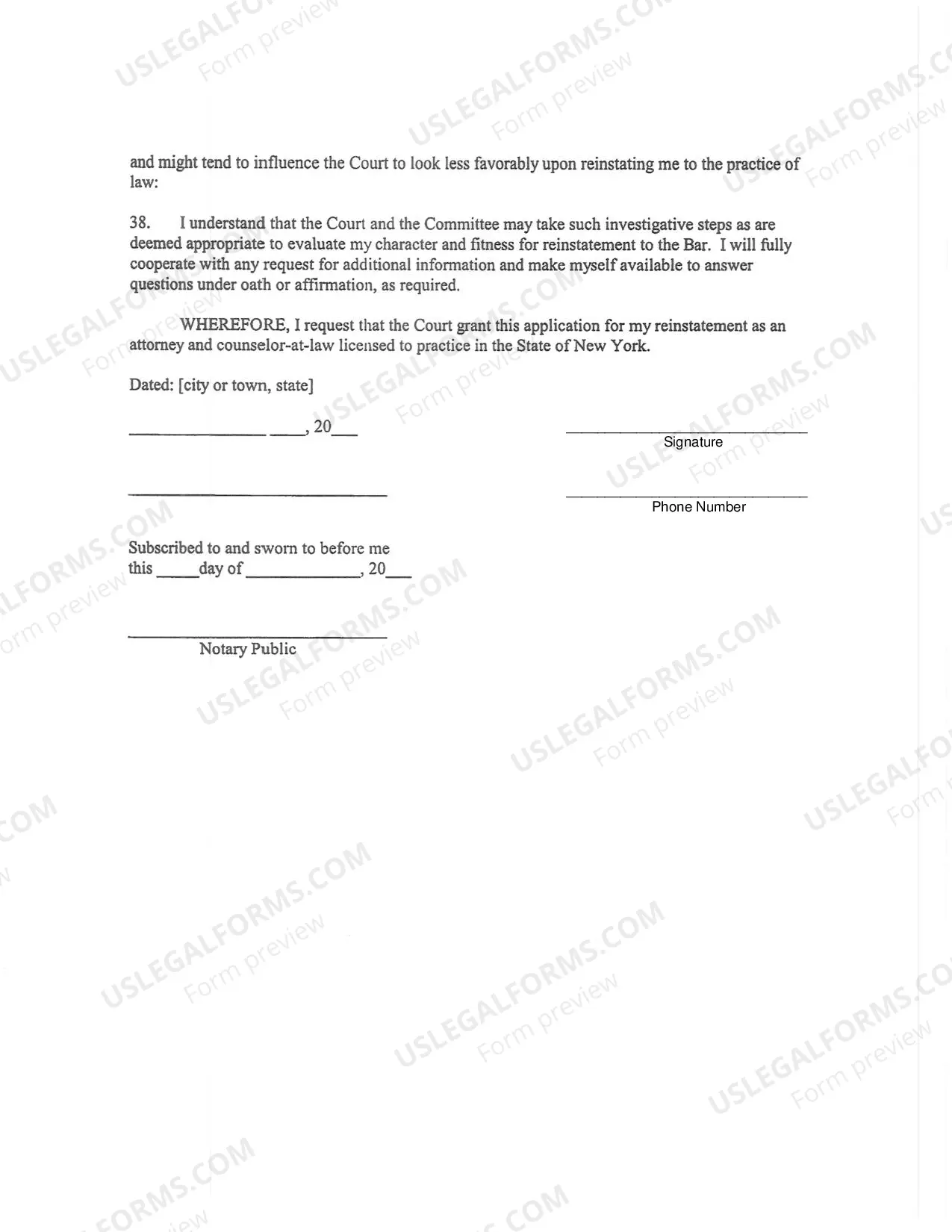 Preview Instructions: Application for Reinstatement to the Bar After Disbarment or Suspension of More than Six Months