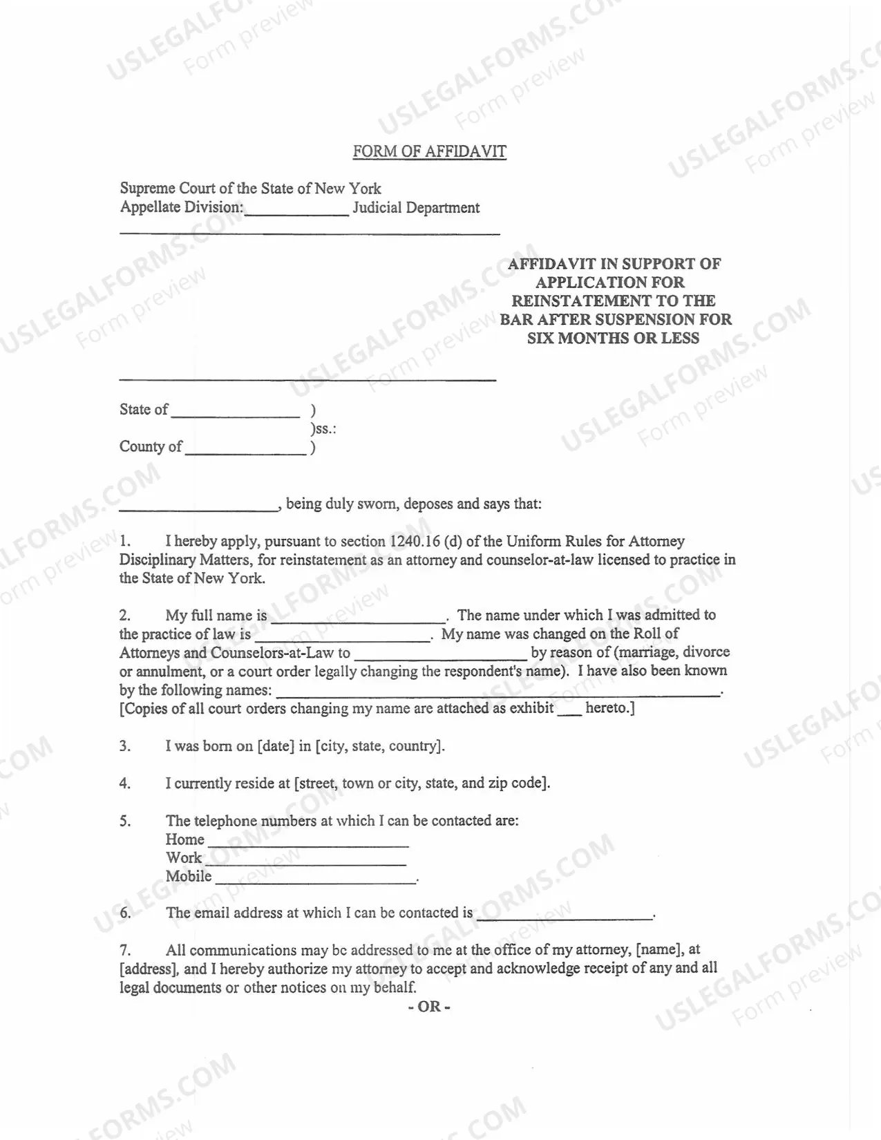 Preview Instructions: Application for Reinstatement to the Bar After Suspension of Six Months or Less