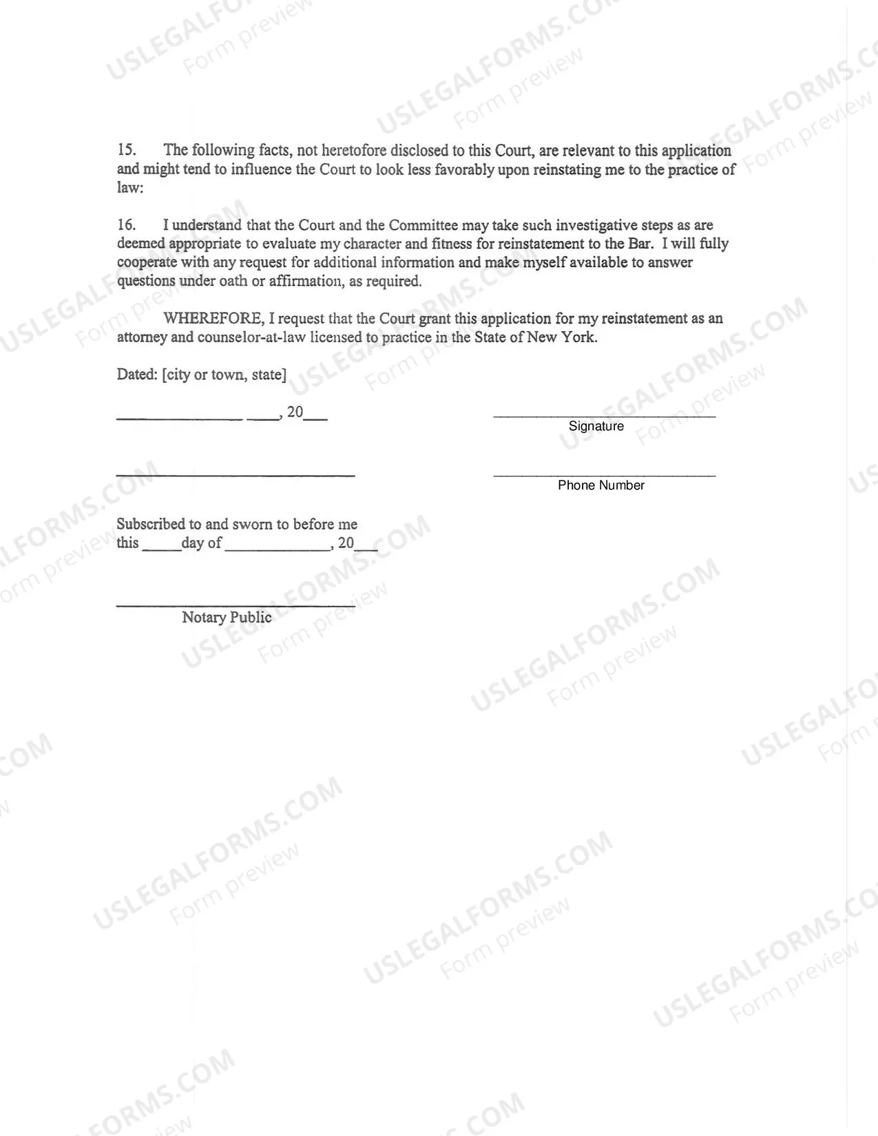 Preview Instructions: Application for Reinstatement to the Bar After Suspension of Six Months or Less