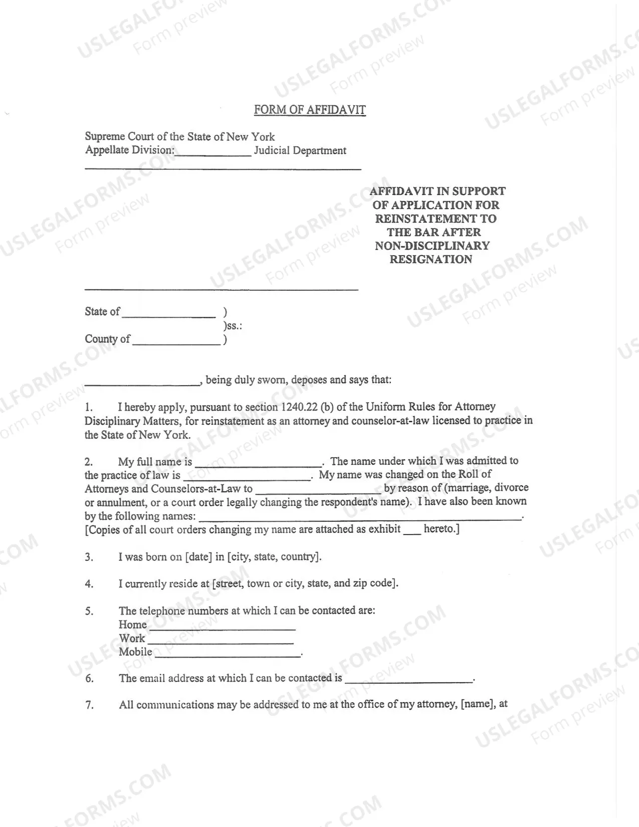 Preview Instructions: Application for Reinstatement to the Bar After Non Disciplinary Resignation