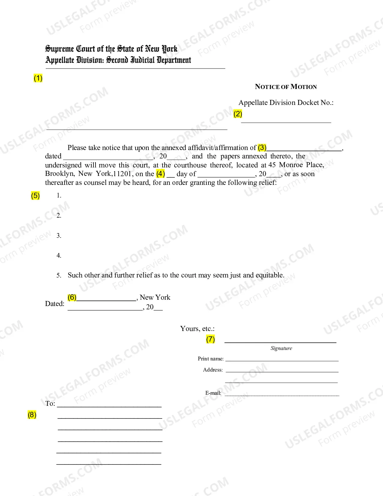 Preview Instructions: Notice of Motion