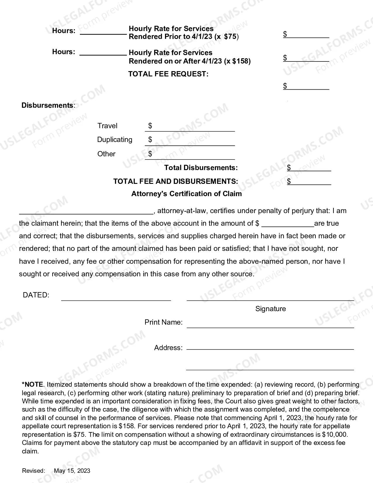 Preview Assigned Counsel Voucher