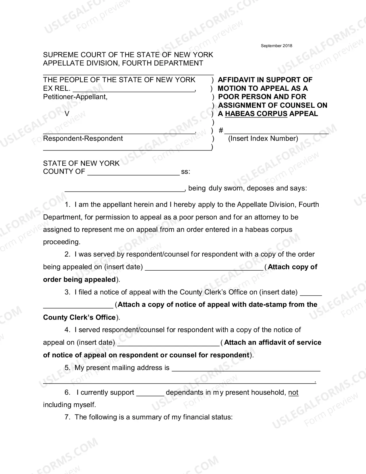 Preview Poor Person/Assignment of Counsel Form - Habeas Corpus Order