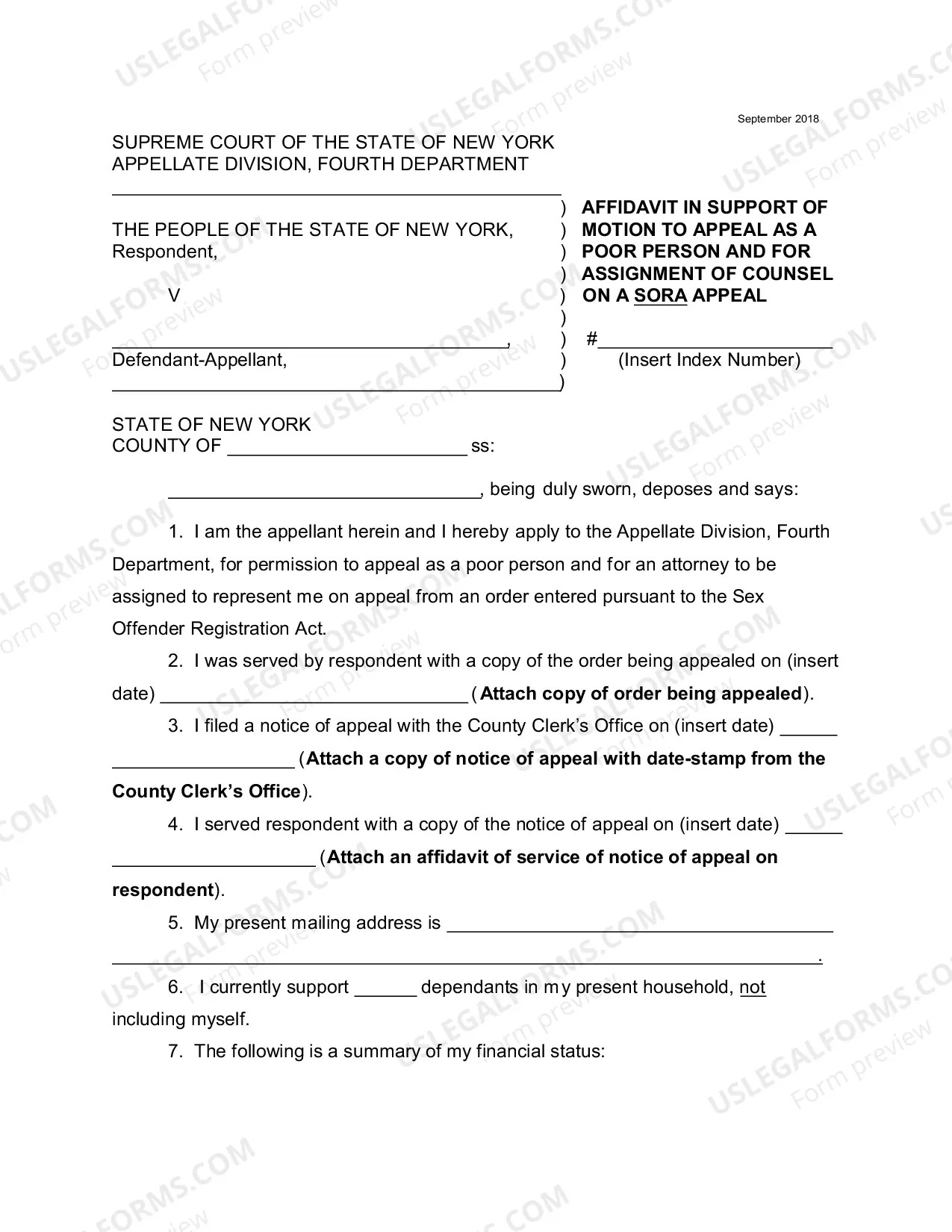 Preview Poor Person/Assignment of Counsel Motion Form - SORA Order