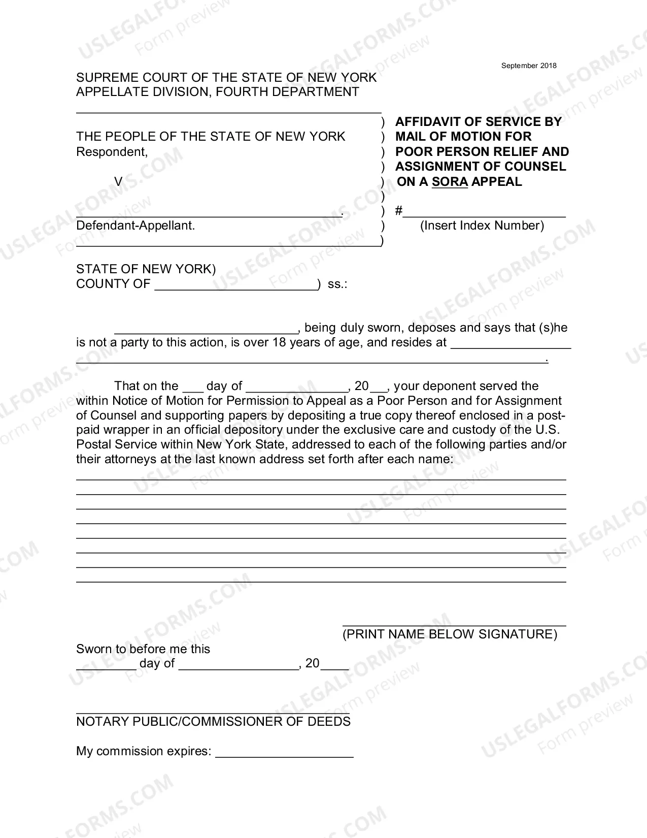 Preview Poor Person/Assignment of Counsel Motion Form - SORA Order