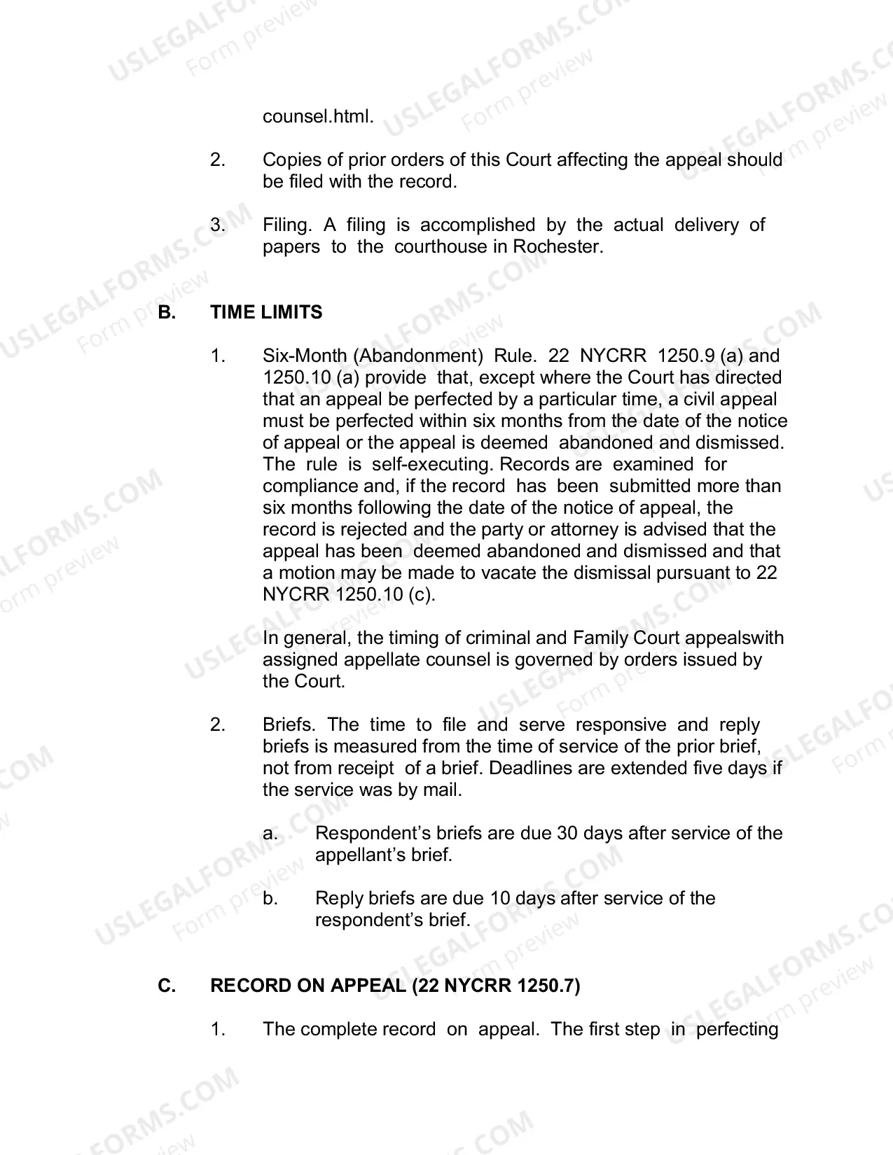 Preview Guidelines for Perfecting Appeals