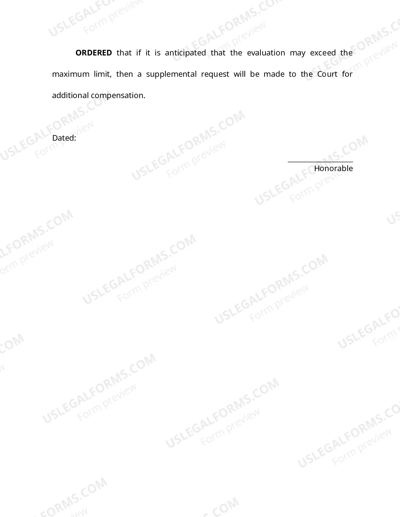 Preview Order Authorizing Expert Services (Retainer Paid By Party)