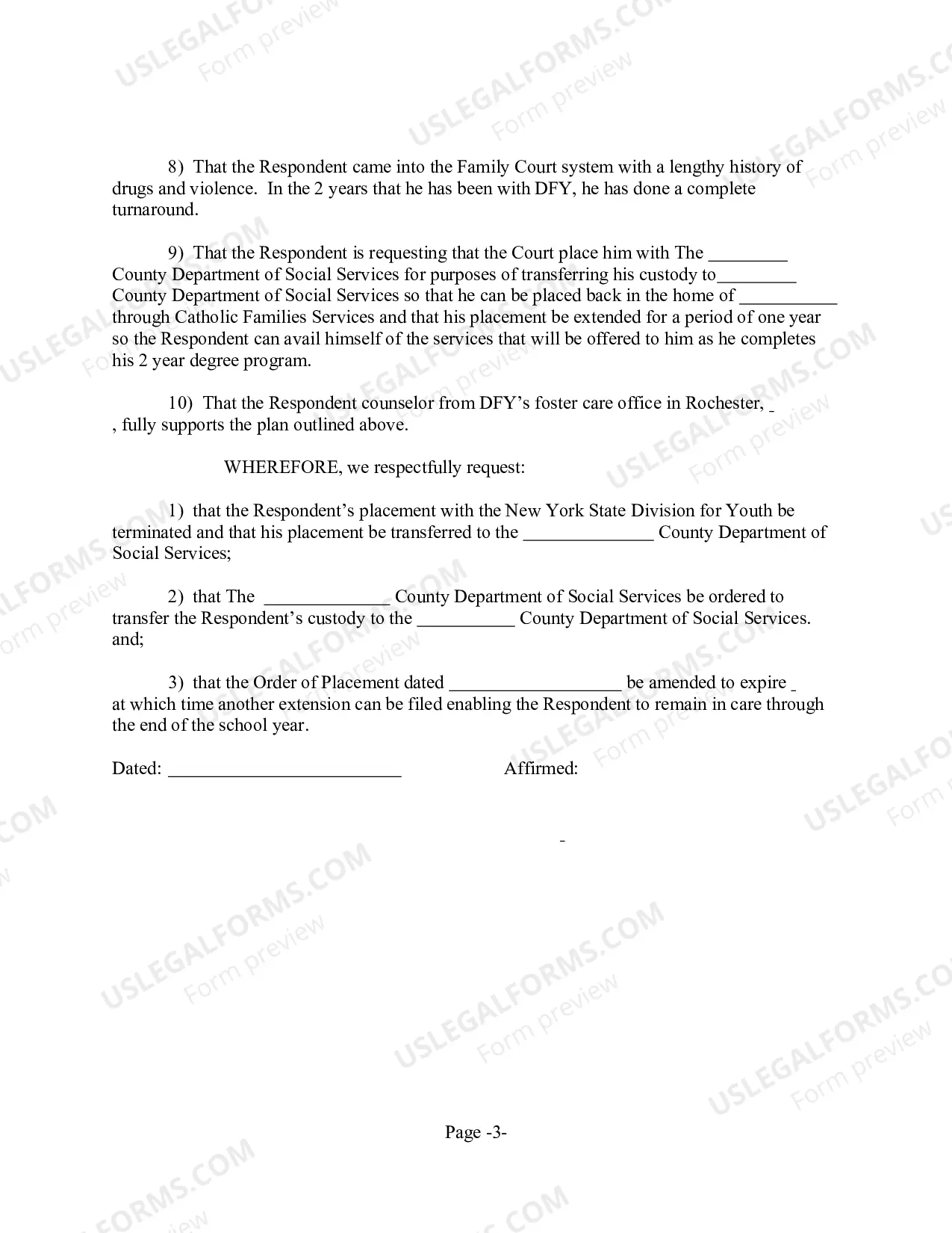 Preview Motion for Modification of Placement