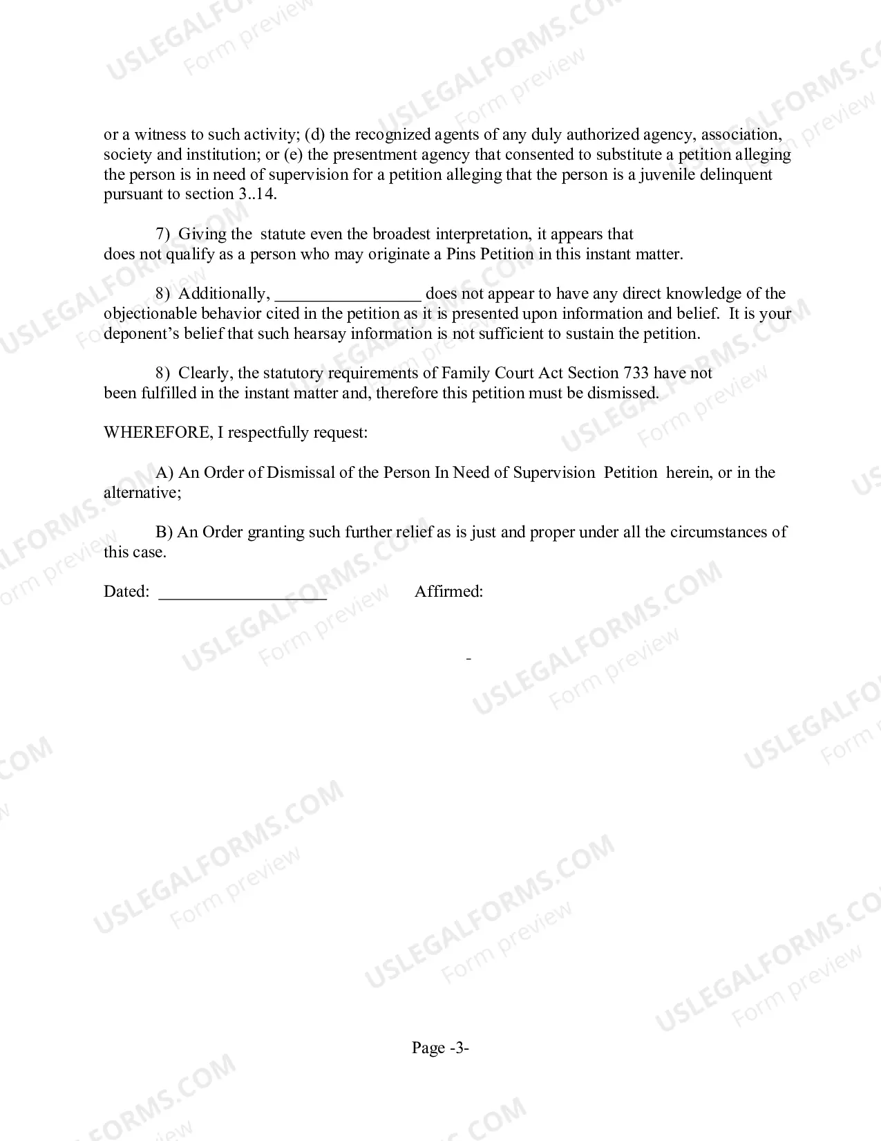 Preview Motion to Dismiss PINS Petition under FCA 733