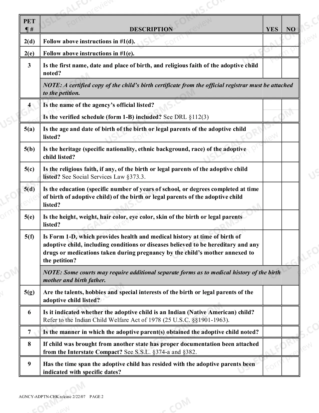 Preview Agency Adoption Proceeding Checklist