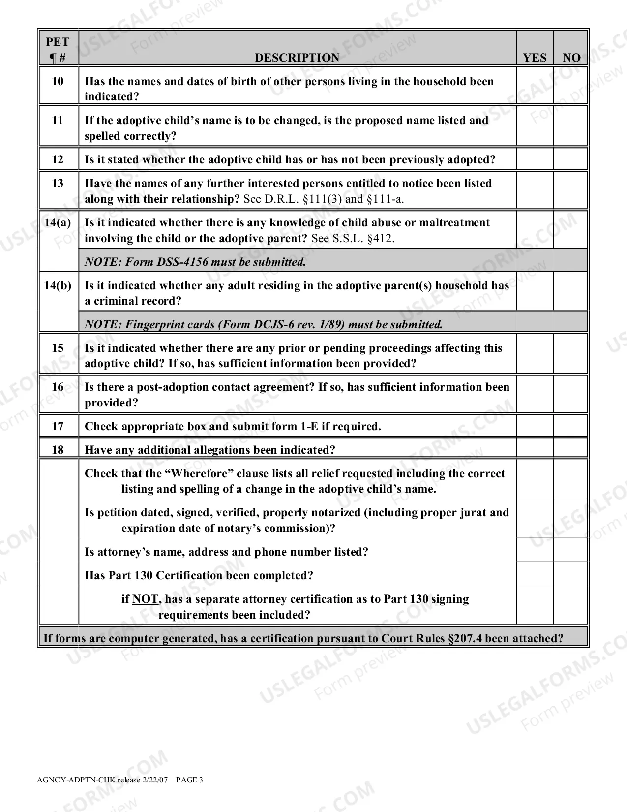 Preview Agency Adoption Proceeding Checklist