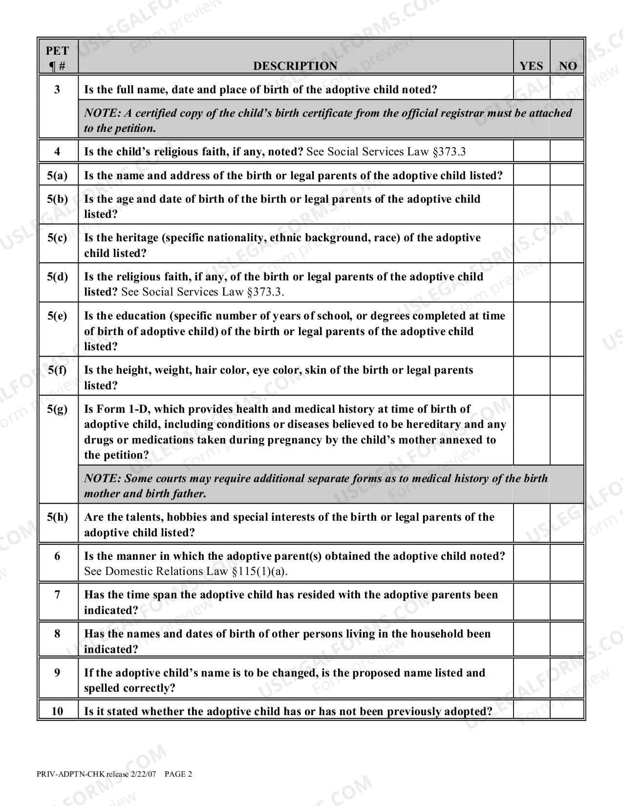 Preview Private Placement Adoption Proceeding Checklist