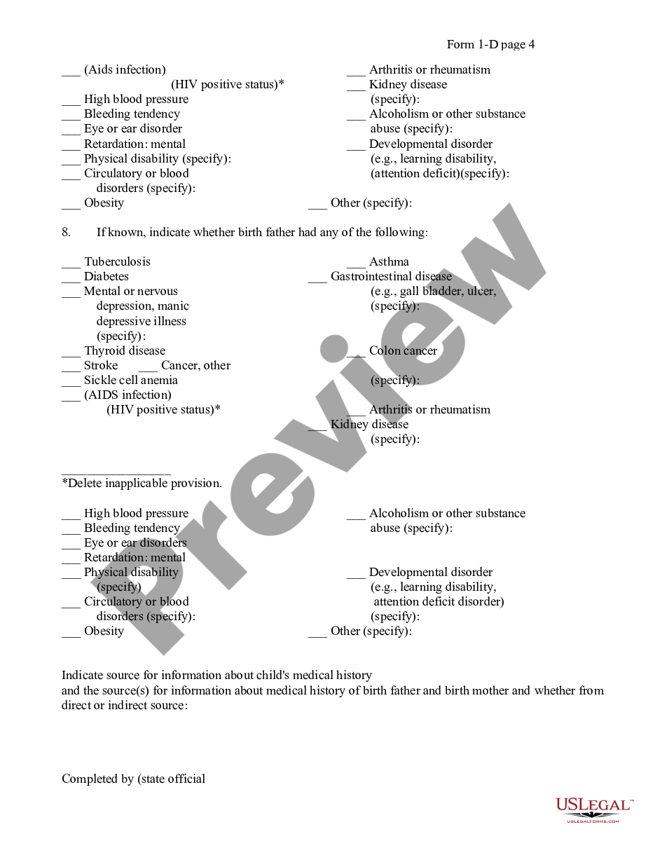 page 3 Child's Medical History - Agency or Private-Placement preview