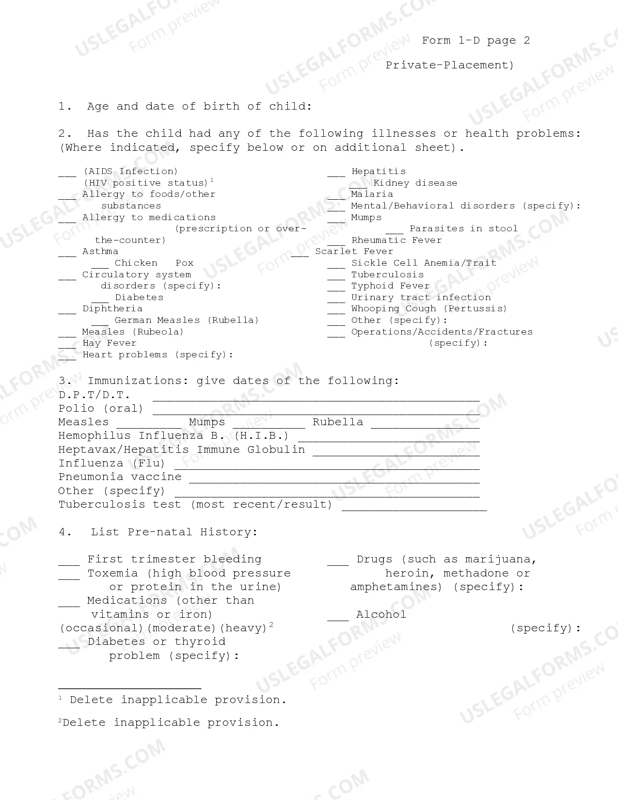 Preview Child's Medical History