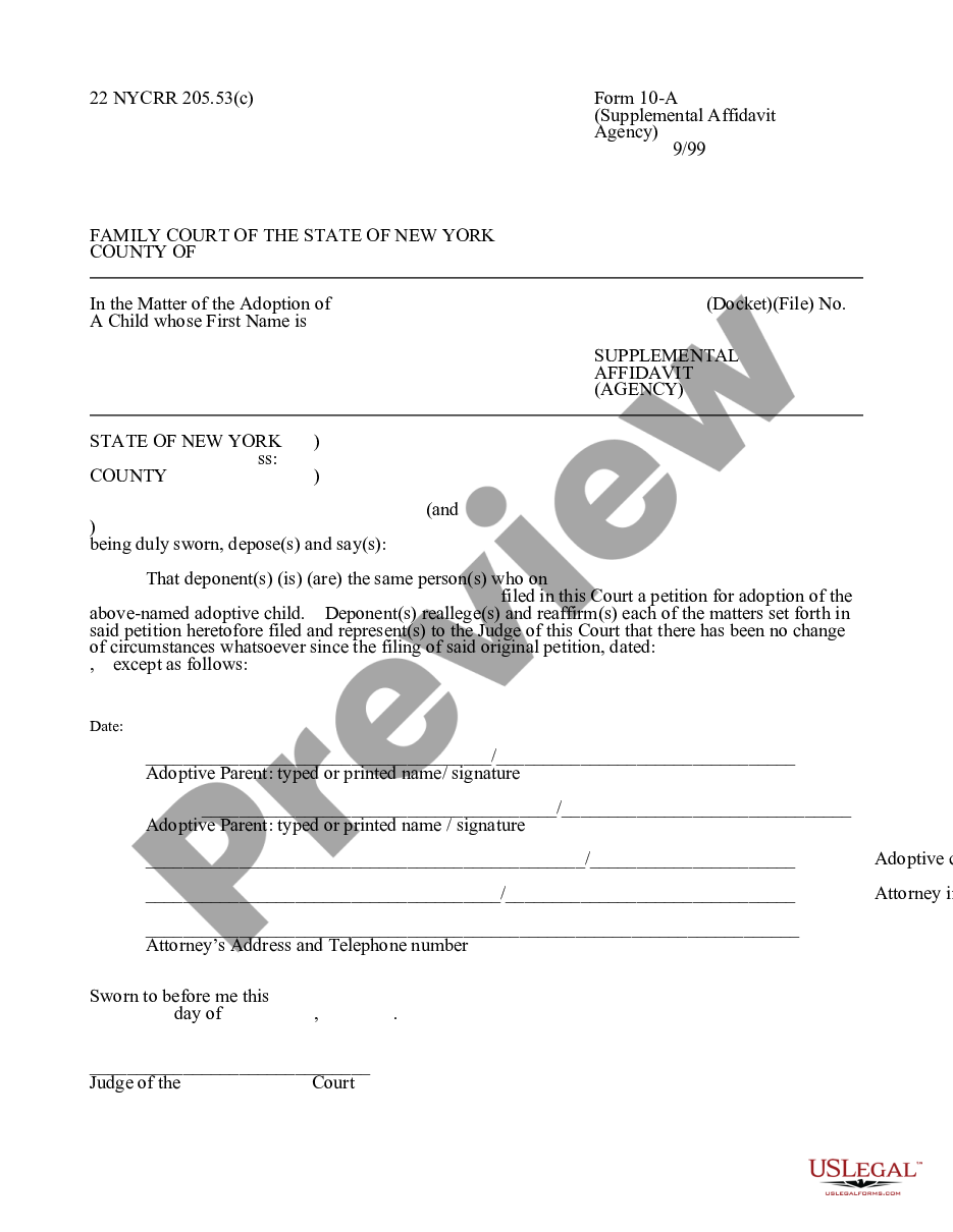 form Supplemental Affidavit - Agency preview
