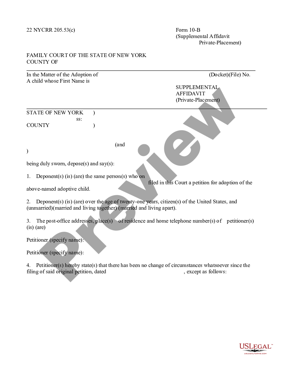 form Supplemental Affidavit - Private-Placement preview