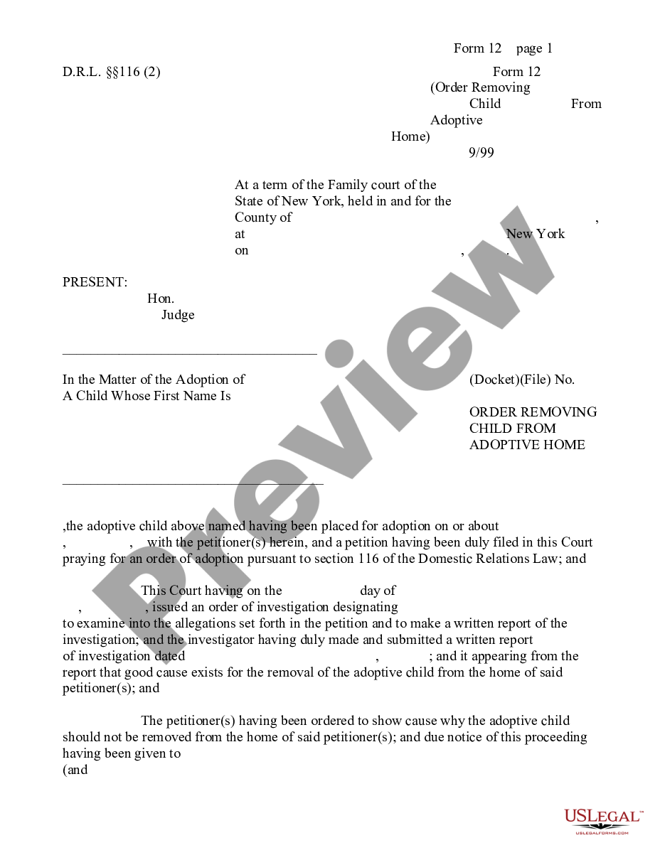 page 0 Order Removing Child from Adoptive Home preview