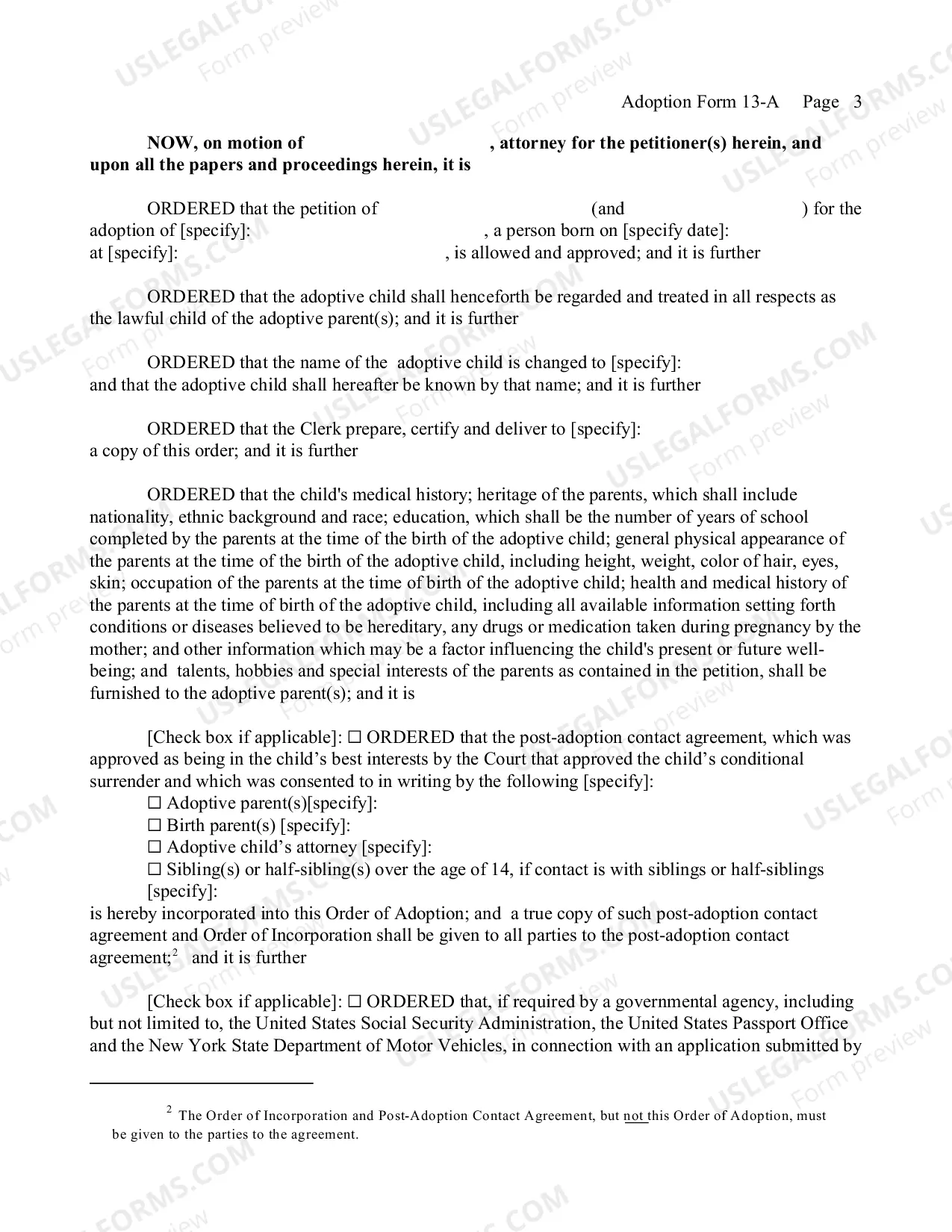 Preview Order of Adoption (Agency)
