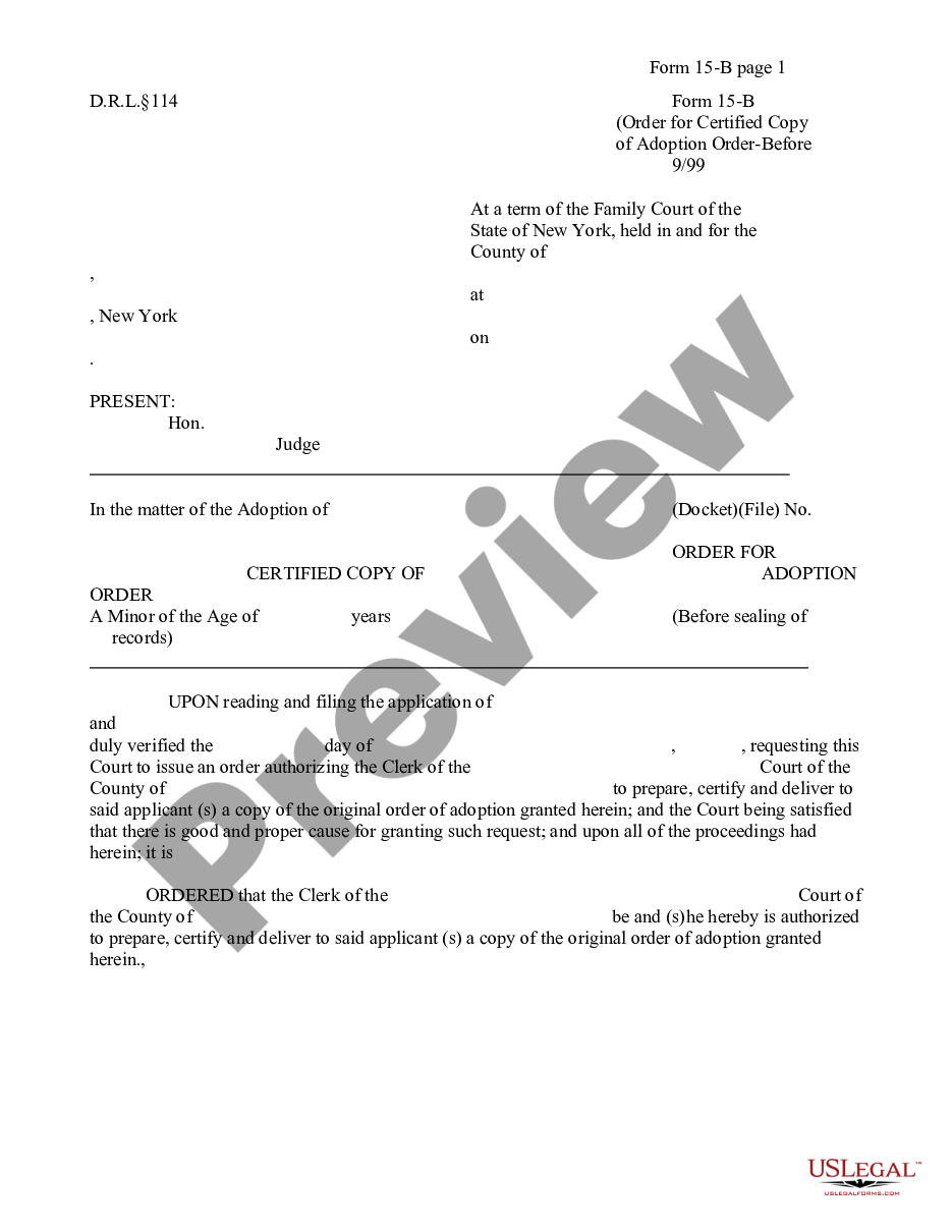 page 0 Order for Certified Copy of Adoption Order - Before sealing of records preview