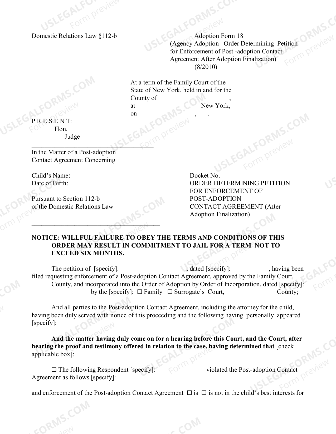 Queens New York Order Determining Petition for Enforcement of Post