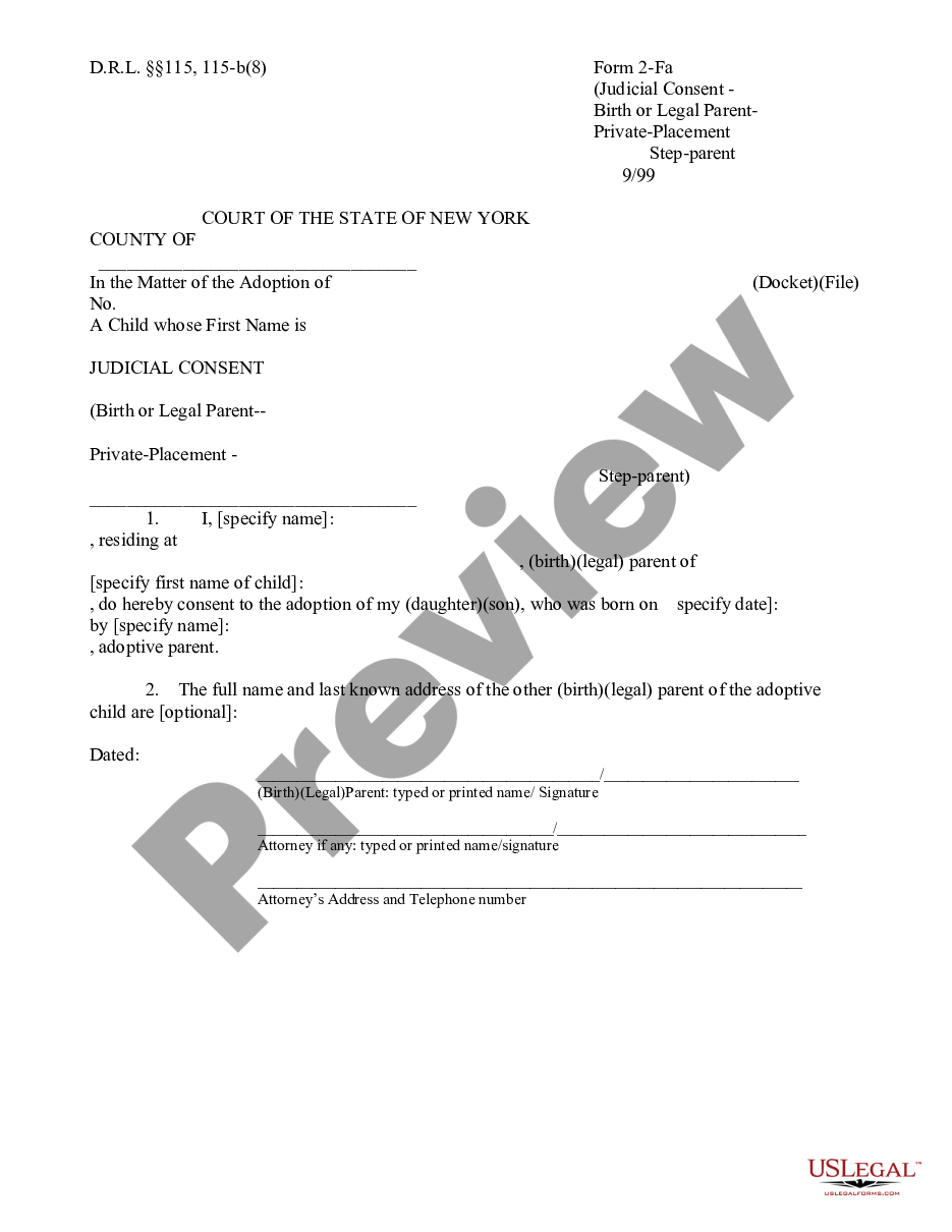 form Judicial Consent - Birth or Legal Parent Private-Placement Stepparent preview