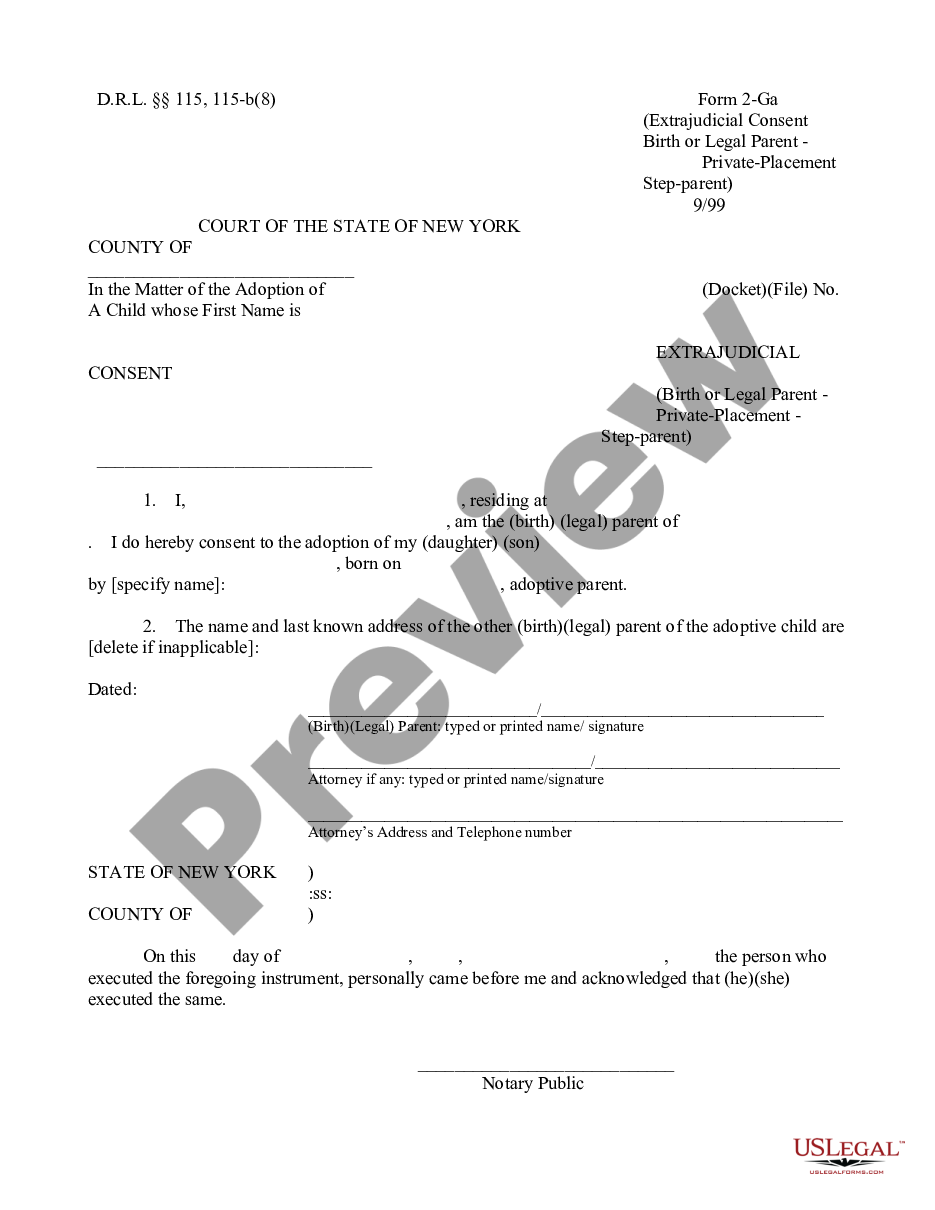 form Extra Judicial Consent - Birth or Legal Parent Private-Placement Stepparent preview