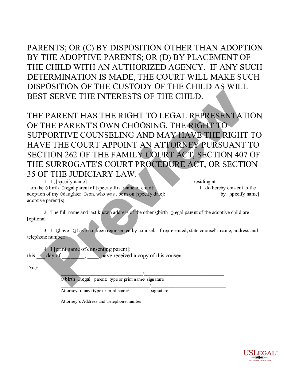form Extrajudicial Consent - Birth or Legal Parent - Private Placement preview