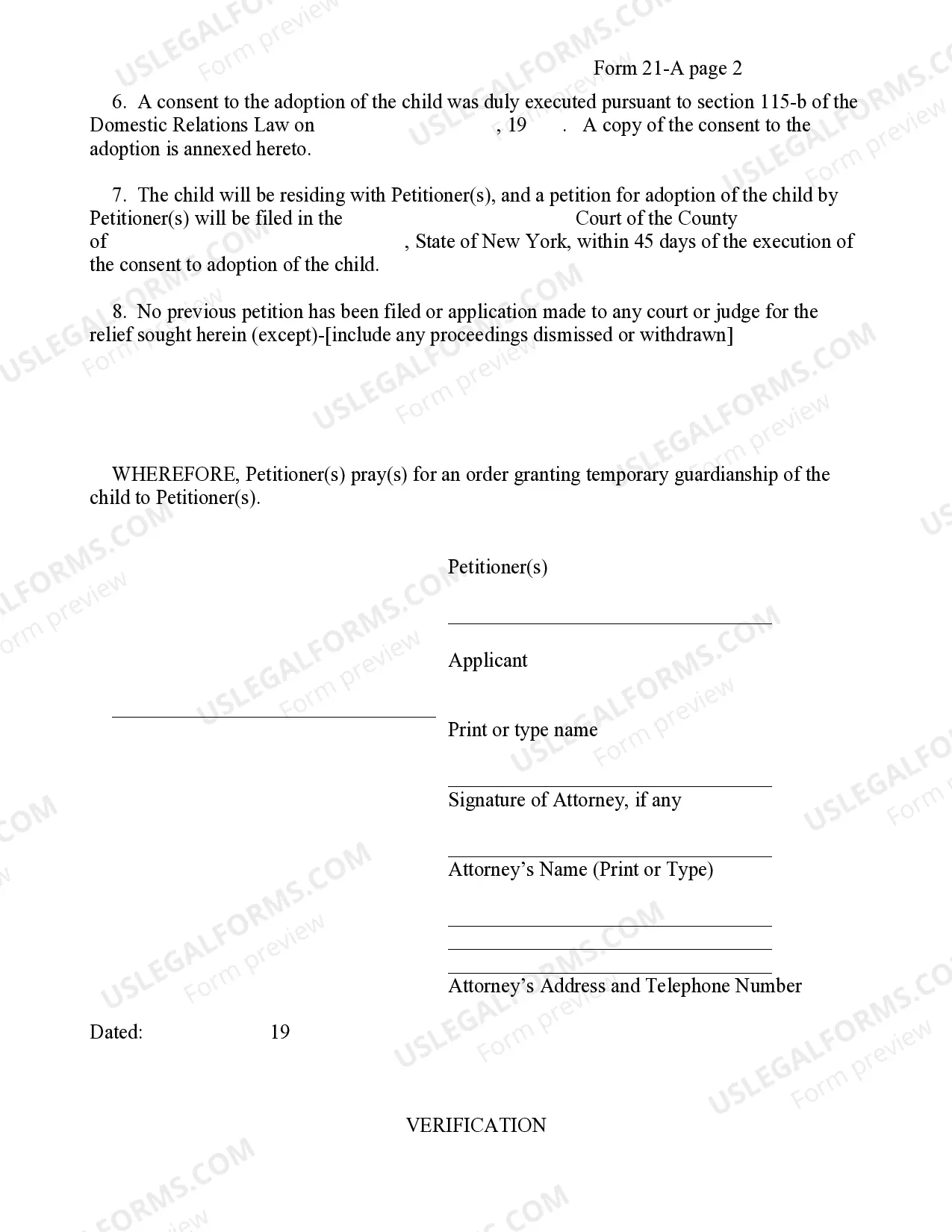 Preview Petition for Temporary Guardianship