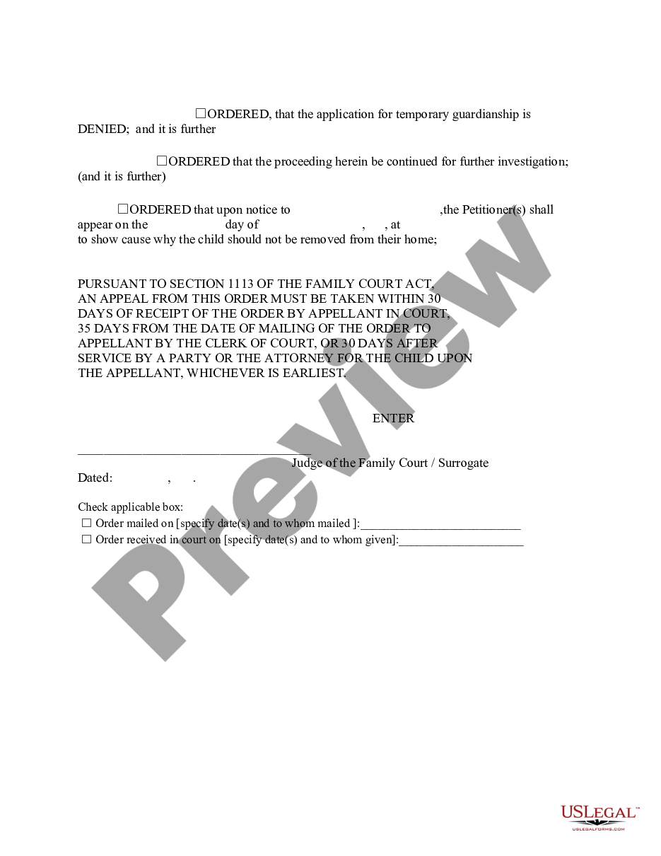 form Order - Temporary Guardianship of the Person preview