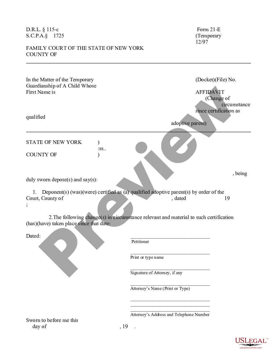 form Affidavit regarding Change of circumstances since certification as qualified adoptive parent preview