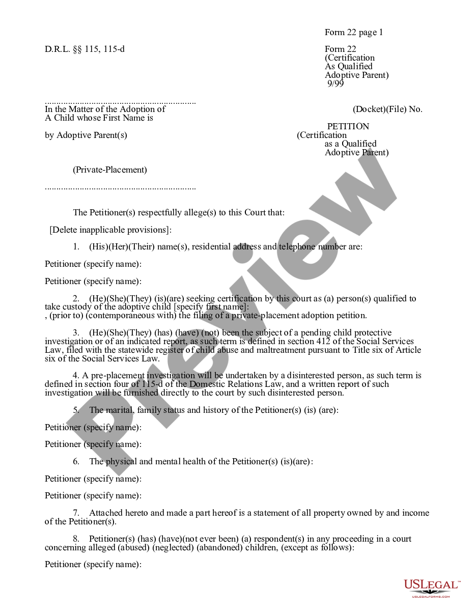 page 0 Petition - Certification as a Qualified Adoptive Parent preview
