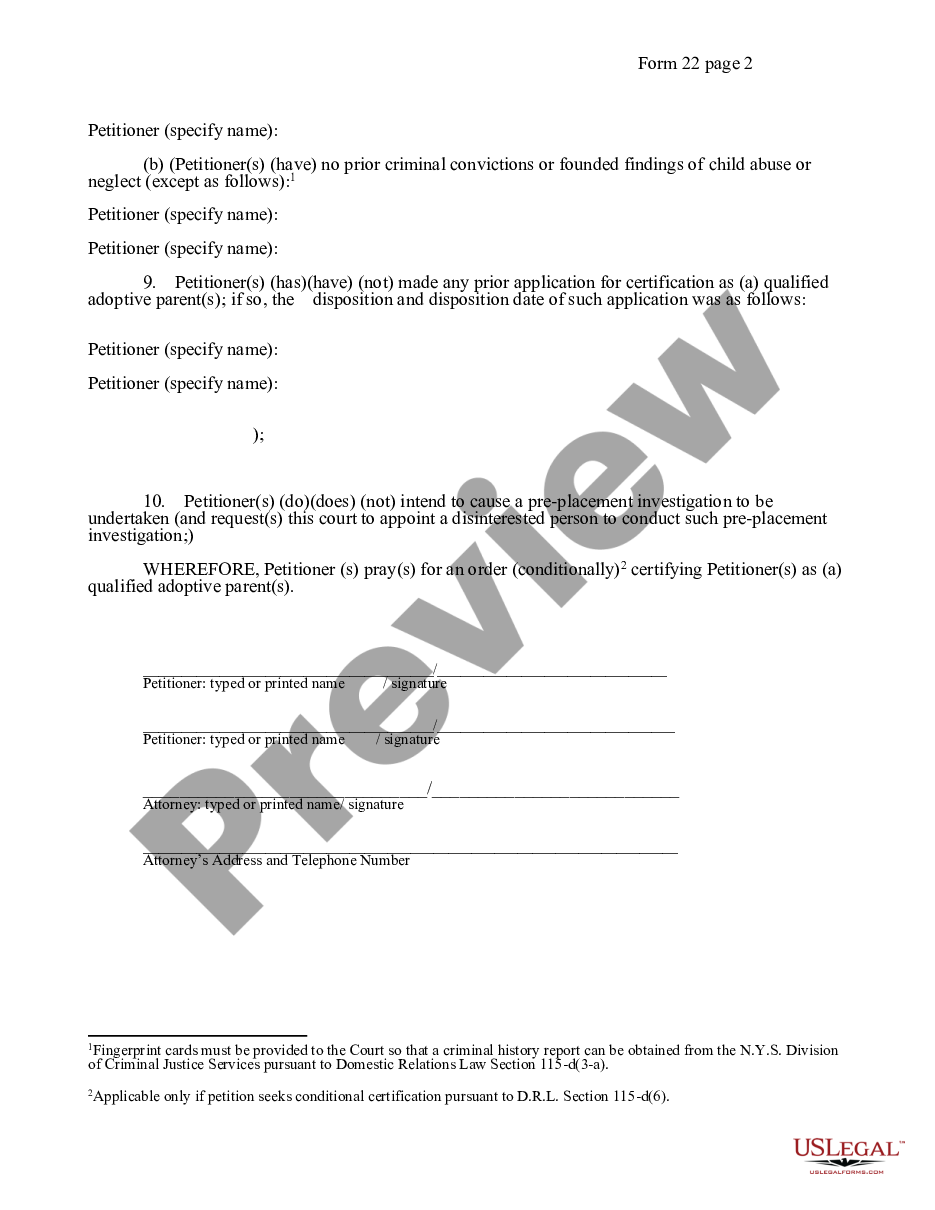 form Petition - Certification as a Qualified Adoptive Parent preview