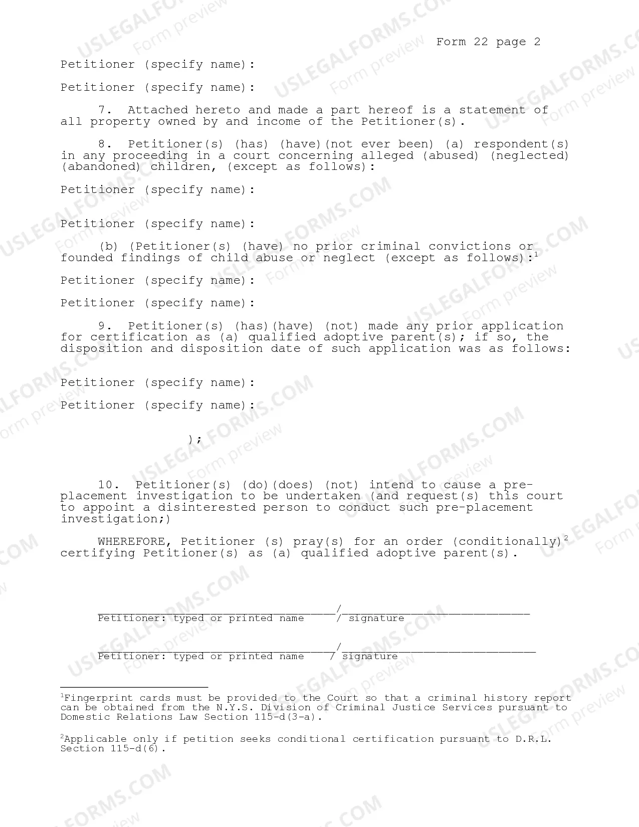 Preview Petition (Certification As A Qualified Adoptive Parent)