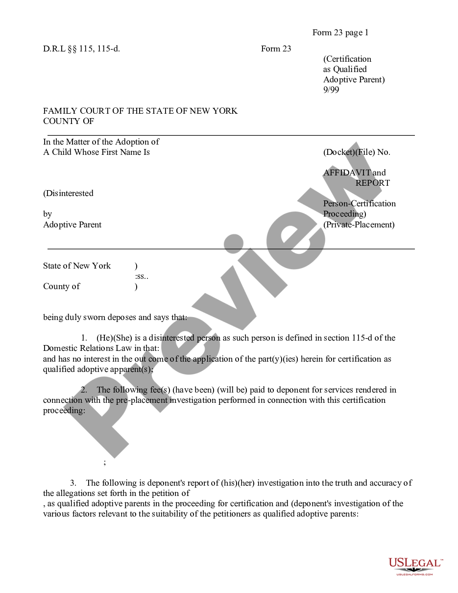 page 0 Affidavit and Report - Disinterested Person Certification Proceeding - Private-Placement preview