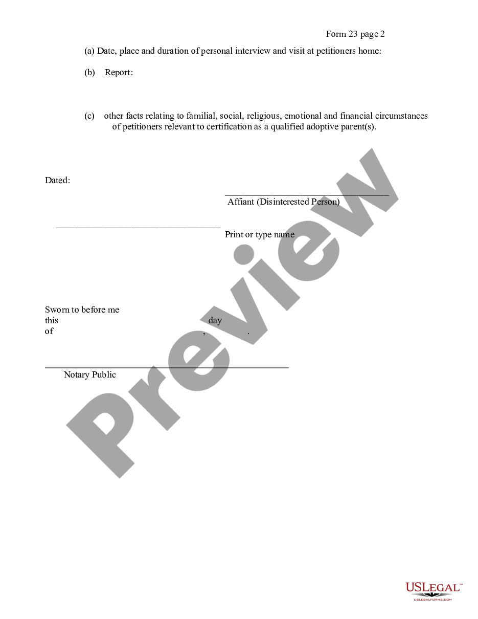 form Affidavit and Report - Disinterested Person Certification Proceeding - Private-Placement preview