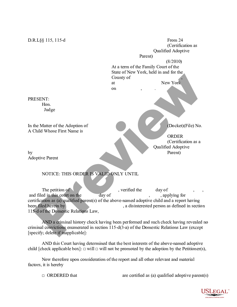 page 0 Order - Certification as a Qualified Adoptive Parent preview