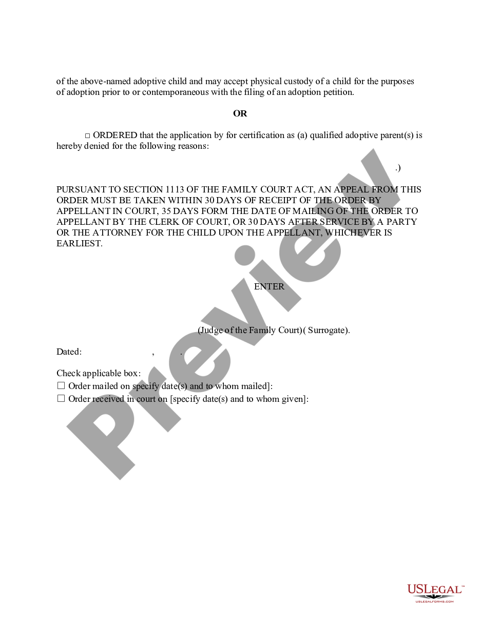 page 1 Order - Certification as a Qualified Adoptive Parent preview