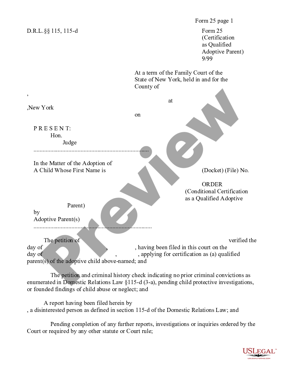 page 0 Order - Conditional Certification as a Qualified adoptive Parent preview