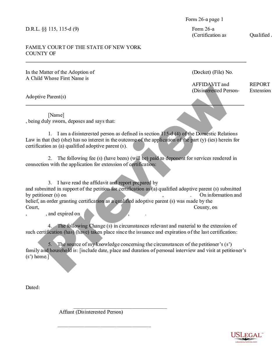 form Affidavit and Report - Disinterested Person - Extension of Expired Certification preview